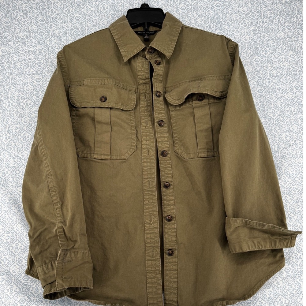 Banana Republic Womens Olive Green LS Utility Shirt 801569-00 Cotton Blend XS